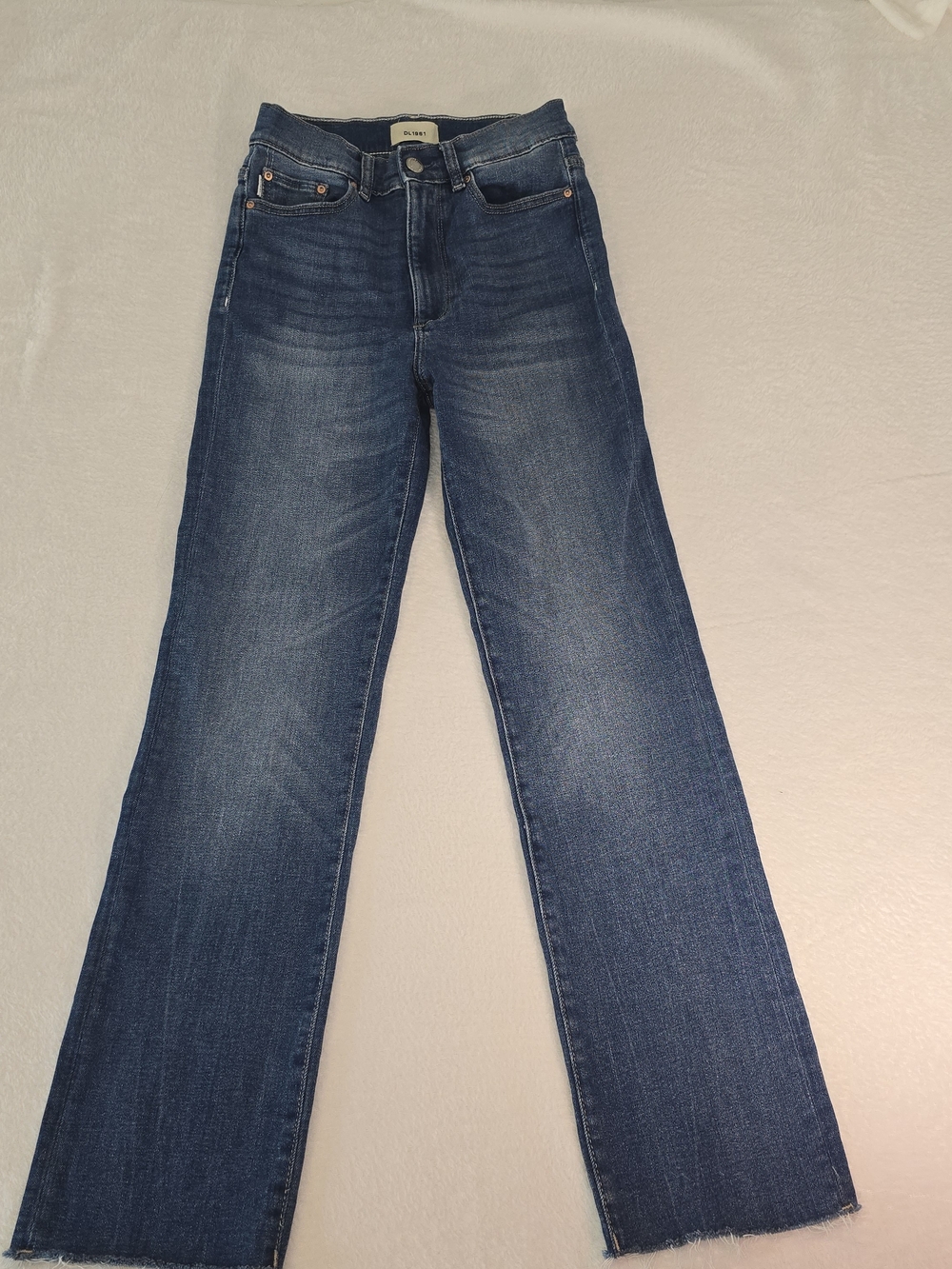 DL1961 Halle High Rise Blue Straight Leg Denim Jeans Size 26 Raw Hem